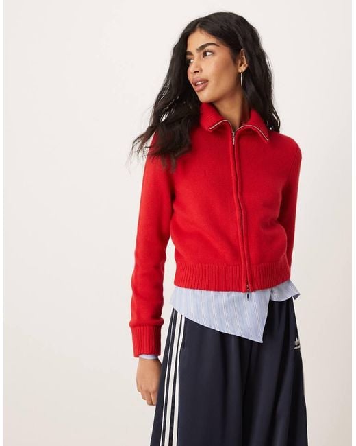 Abercrombie & Fitch Red Full Zip Colla Cardigan