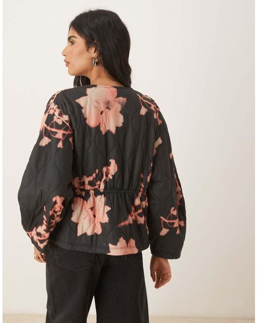 ASOS Doorgestikt, Getailleerd Jack Met Bloemenprint in het Black
