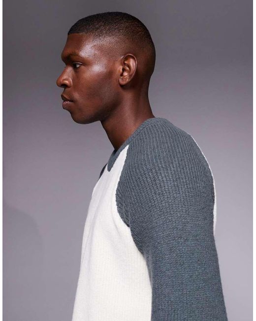 Jersey Blanco Holgado De Manga Larga Raglán Con Cuello Redondo De Punto De ASOS de hombre de color Gray