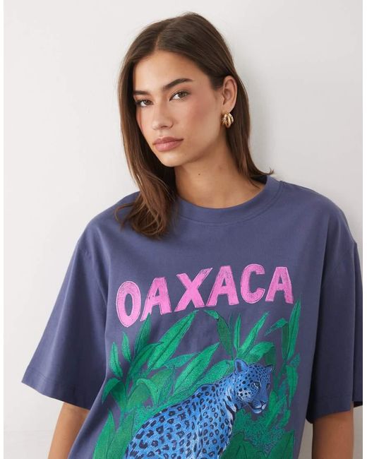 ASOS Blue Oversized T-shirt With Oaxaca Leopard Graphic