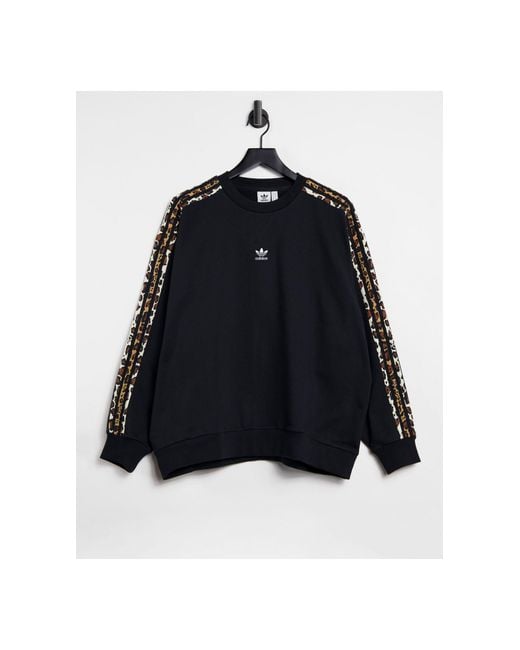 Adidas Originals Black 'leopard Luxe' Oversized Sweatshirt