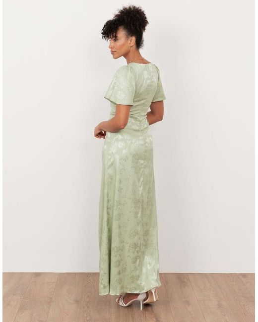 Maya Green Floral Jacquard Satin Maxi Dress
