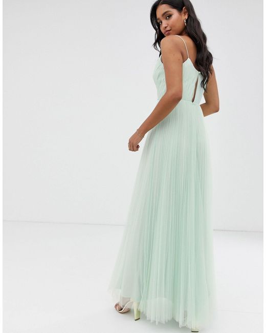cami pleated tulle maxi dress