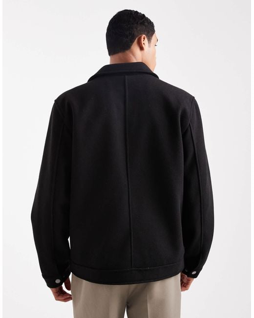 Threadbare Black Wool Look Jacket With Collar And Zip Front for men