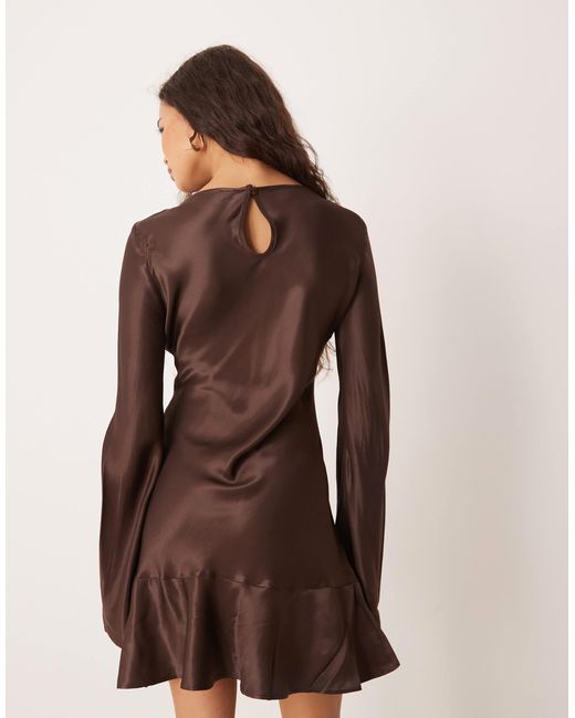 ASOS Brown Satin Drop Waist Mini Dress