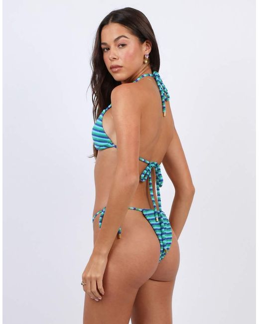 SIMMI Blue Towelling Stripe Tie Side Bikini Bottoms