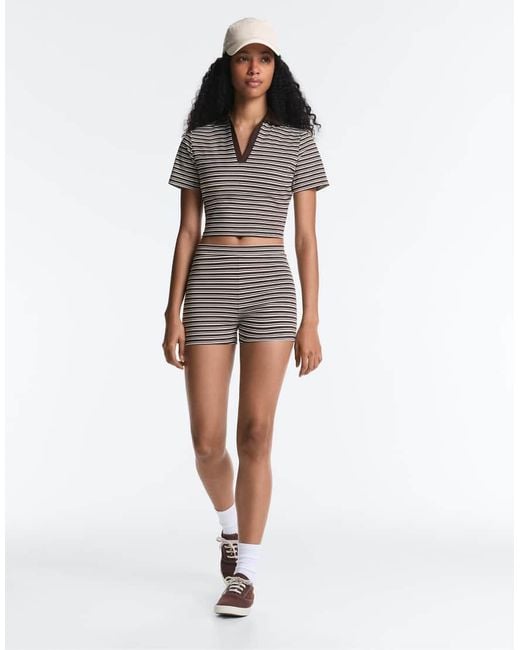 Oysho White Comfortlux Striped Short-Sleeve Polo Shirt