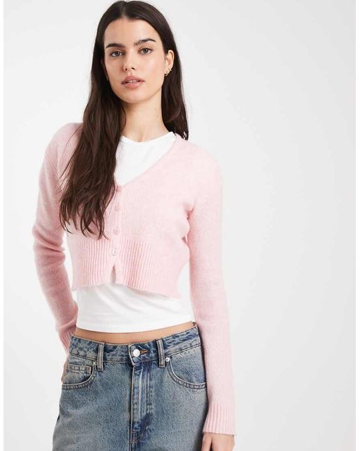 Miss Selfridge Pink Fluffy Crop Cardigan