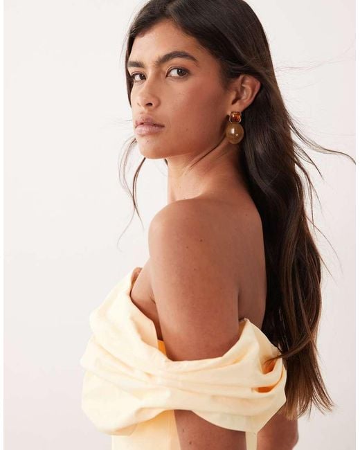 ARRANGE Natural Bardot Structured Draped Maxi Dress