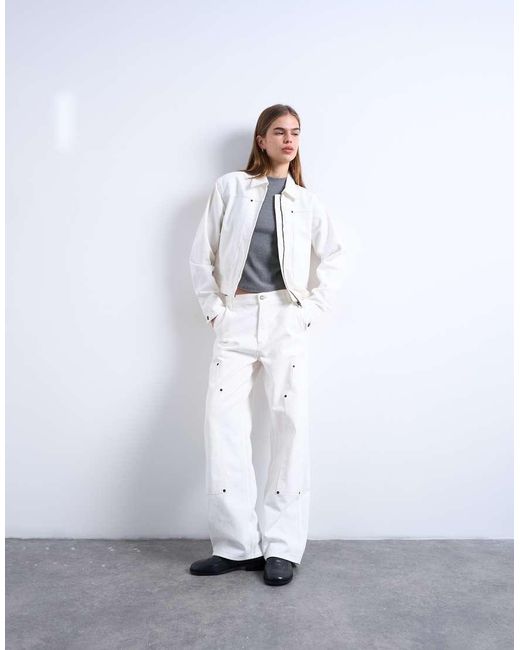TOPSHOP White Column Mid Rise Straight Jean With Utility Pockets