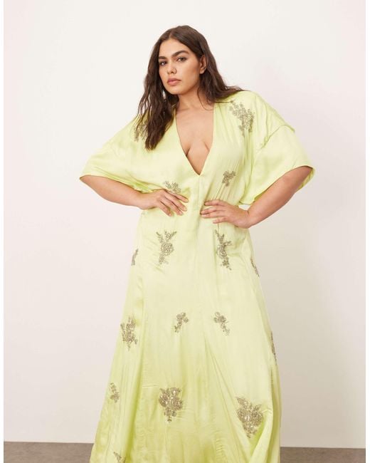 Curve - robe style années 30 avec fleurs ornementées - citron ARRANGE en coloris Natural