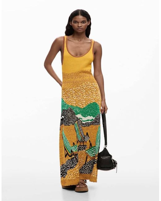 Desigual Gray Jacquard Strap Dress