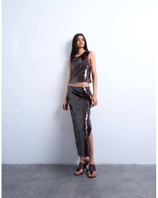 TOPSHOP Red Co-ord Sequin Contrast Shell Top