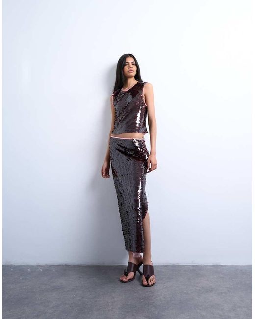 Top Color Vinaccia Con Paillettes A Contrasto di TOPSHOP in Red