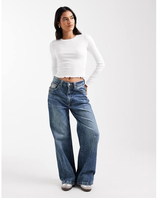 Brave Soul White Cotton Long Sleeve T-shirt With Lettuce Hem