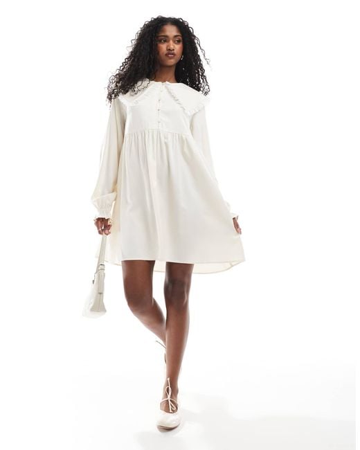 Miss Selfridge Women's White Frill Collared Lace Trim Smock Dress