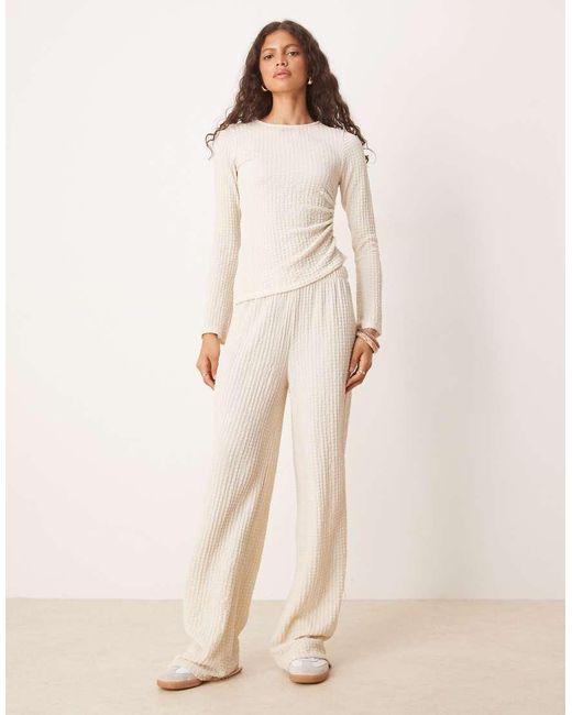 ASOS Natural Co-ord Long Sleeve Textured Ruched Side Detail Top
