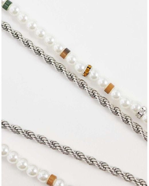 ASOS White 2 Pack Rondell Faux Pearl And Rope Chain Necklace for men