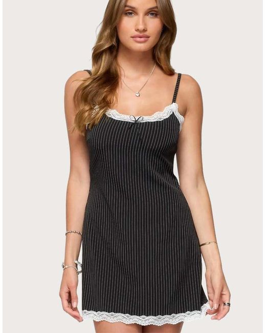 Edikted Black Liel Contrast Lace Pinstripe Mini Dress