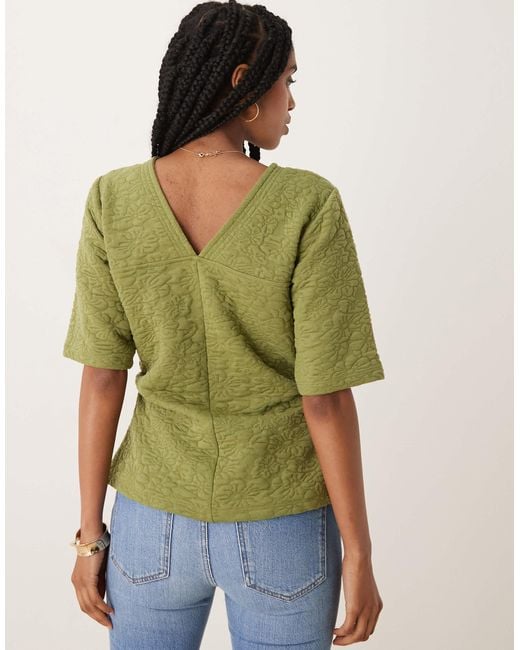 ASOS Green Floral Jacquard Top With Ruched Waist Detail