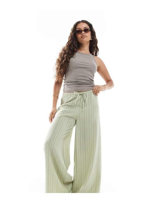 Stradivarius Green Petite Linen Look Wide Leg Trouser