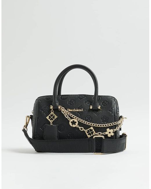 River Island Black Monogram Chain Detail Bowler Bag