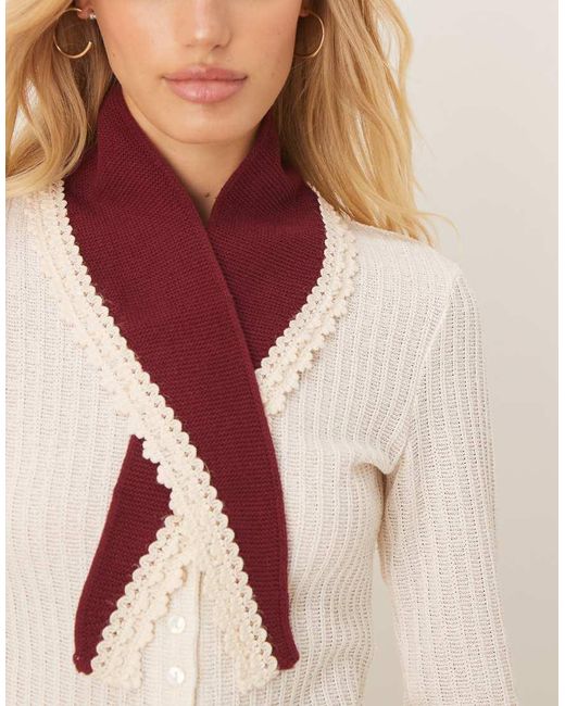 ASOS Red Knit Lace Crochet Edge Neckerchief