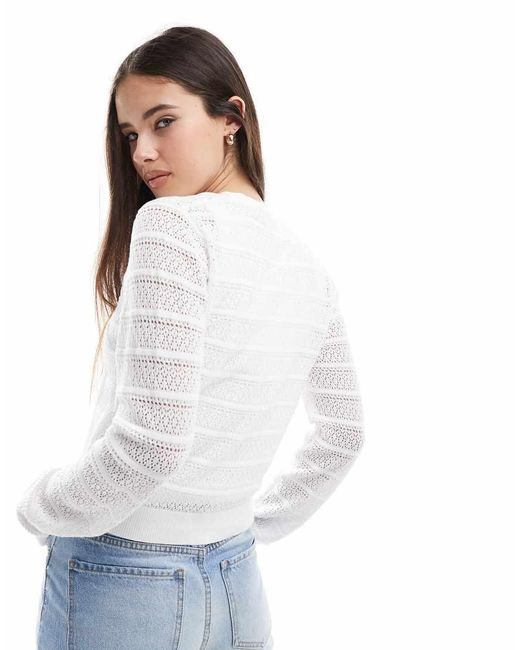 Brave Soul White Stitch Detail Crew Neck Cardigan