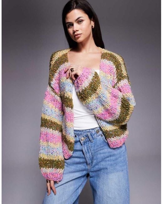 Kiwi & Co Gray Meadow Wool Feel Hand Knitted Balloon Sleeve Speckled Yarn Detail Cardigan