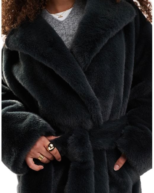 ASOS Black Asos Design Curve Longline Belted Faux Fur Coat