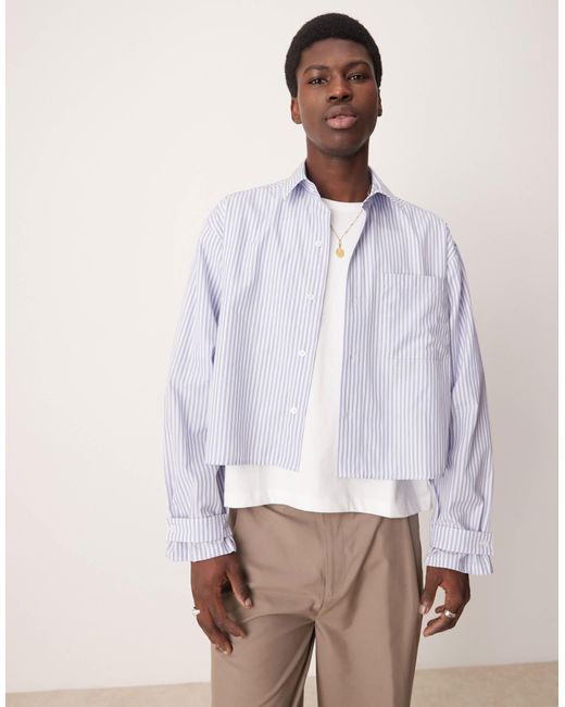 ASOS White Volume Oversized Cropped Shirt With Elevated Cuff for men