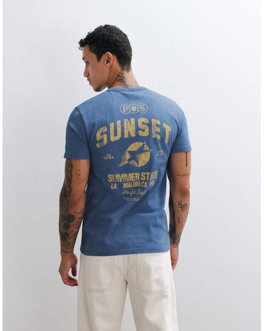 ASOS Blue Regular T-Shirt With Text Graphic for men