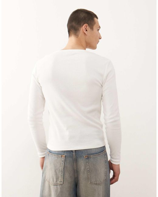 Collusion White Slim Button Through Henley for men