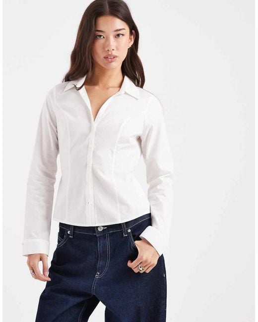 Hollister White Long Sleeve Flare Cuff Tie Waist Shirt