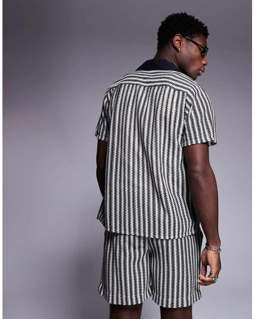 South Beach Gray Stripe Knit Beach Short Co-ord for men