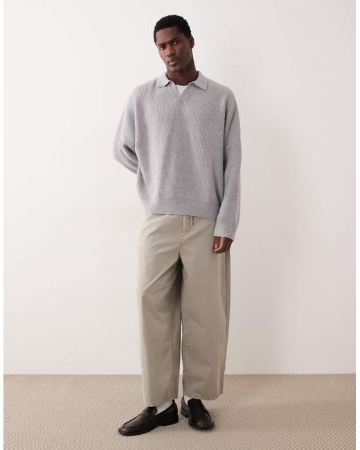 ASOS Gray Super Oversized Boxy Fit Knitted Fisherman Rib Notch Neck Jumper for men