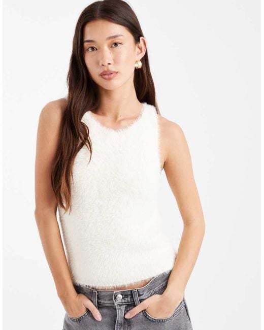 Collusion Knitted Fluffy Racer Singlet-white