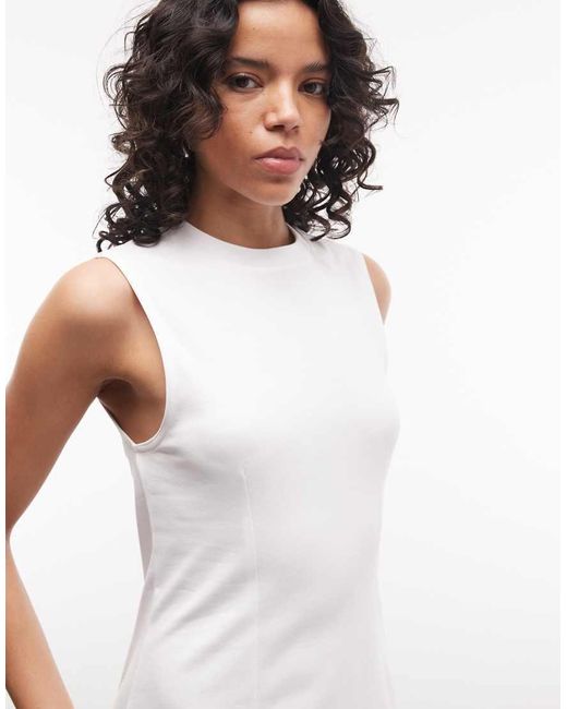 Monki White Cinched Waist Sleeveless Mini Dress