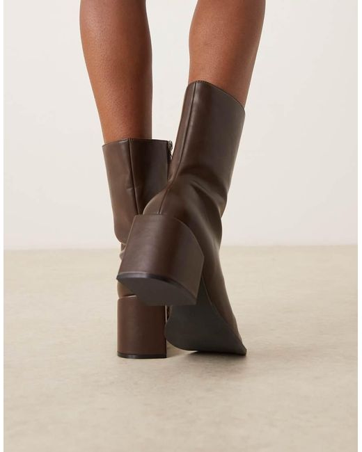 Glamorous Brown Block Heel Square Toe Boots