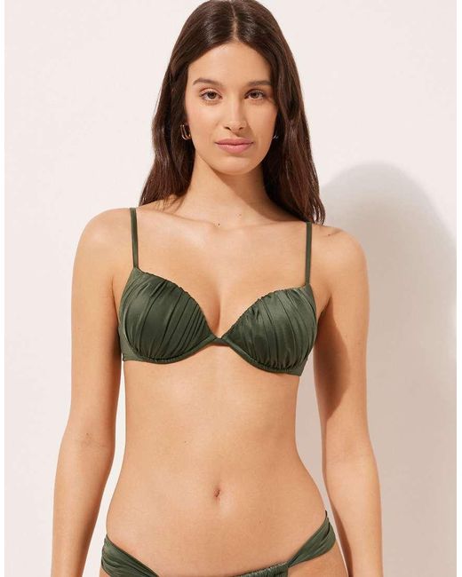 Calzedonia Green Push-Up Bikini Top Shiny Satin