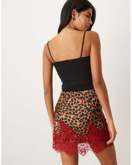 Never Fully Dressed Maeva Satin Red Lace Trim Mini Skirt