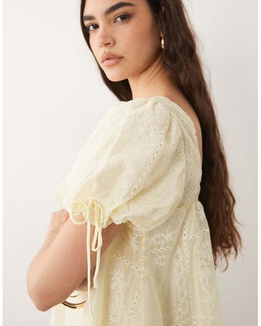 ASOS Natural Square Neck Bubble Mini Dress With Embroidery Detail