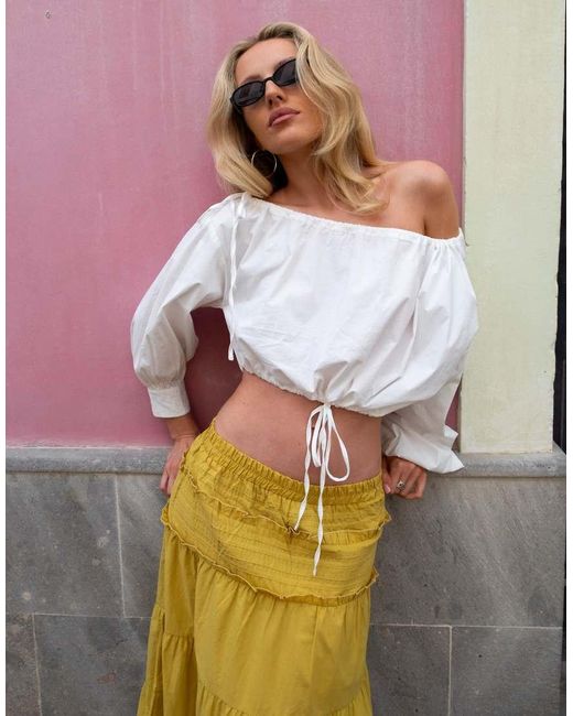 Daisy Street White X Emma Jean Off Shoulder Cotton Poplin Crop Top