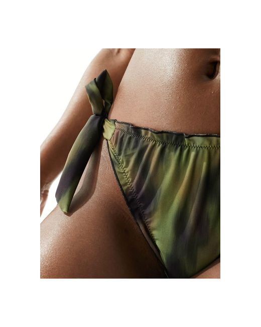 Miss Selfridge Black – bikinihose mit farbverlauf, seitlichen bindebändern und raffung