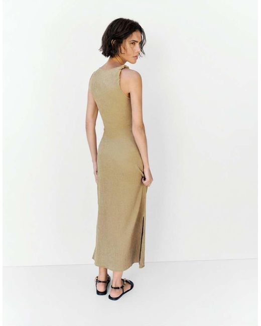 Pull&Bear White Gathered Knot Midi Dress