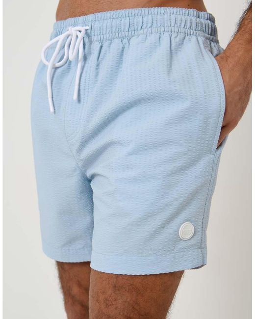 Threadbare Blue Drawcord Waist Seersucker Swim Shorts for men