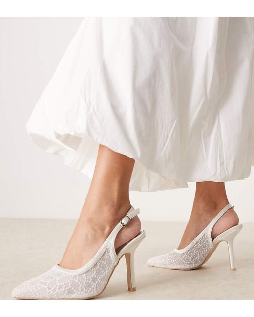 Be Mine Wide Fit White Bridal Vidha Slingback Heeled Shoes