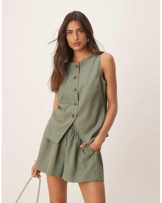Pantalones Cortos Verde Sin Cierres De Tejido Rugoso De (Parte De Un Conjunto) ASOS de color Green