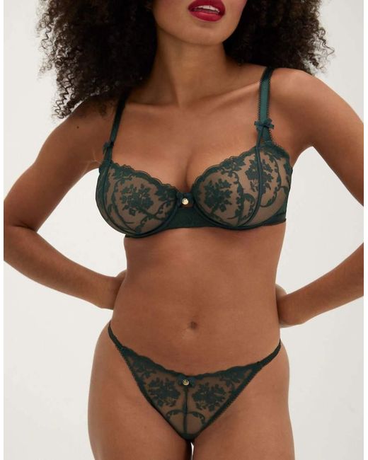 Boux Avenue Green Zoe Embroidered Briefs Mesh Back High Leg Underwear
