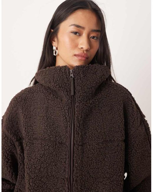 Gina Tricot Brown Pile Zip Up Shacket Jacket